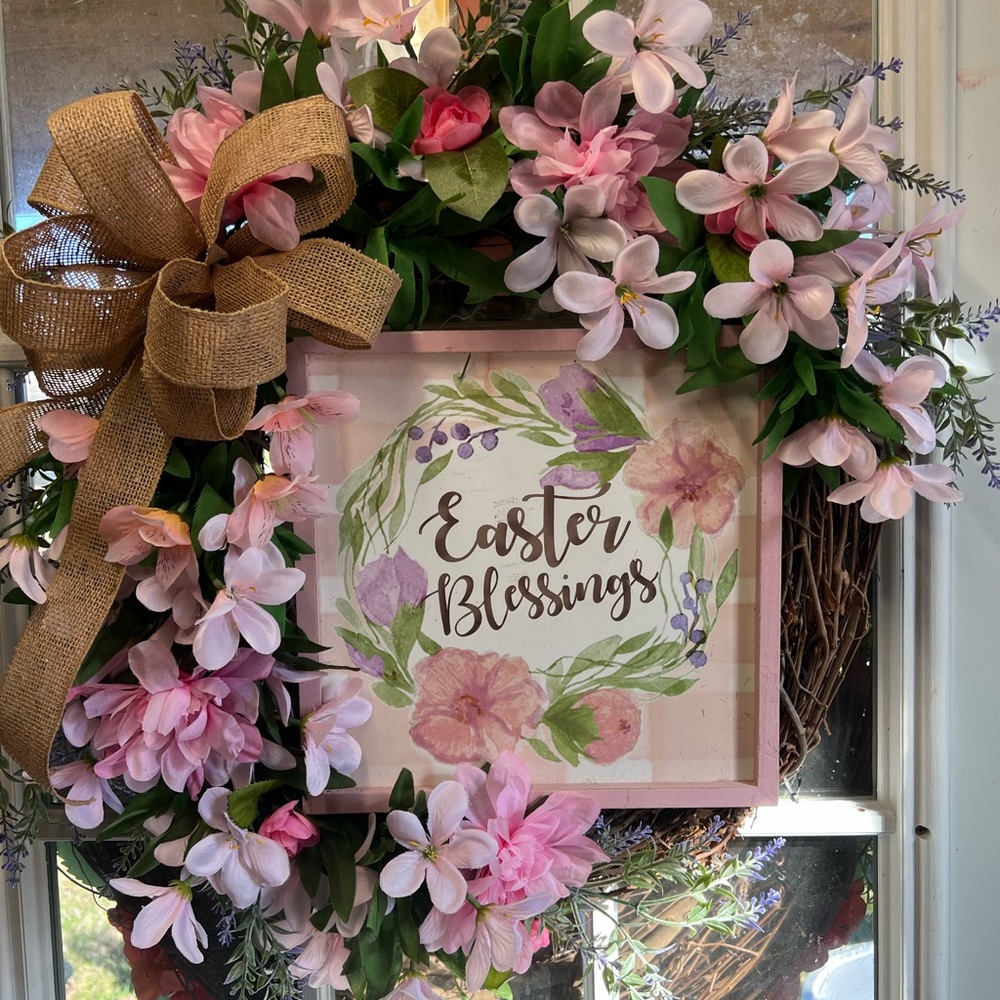 Charming Easter Wreath with Pink Florals